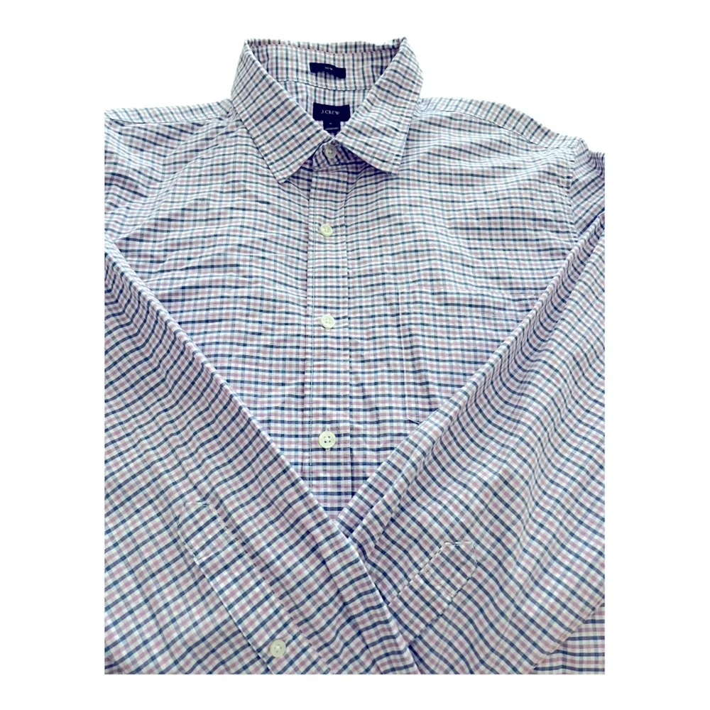 J.Crew Men’s Slim Fit Button-Down Shirt Large – Pink Blue‎ White Plaid Cotton